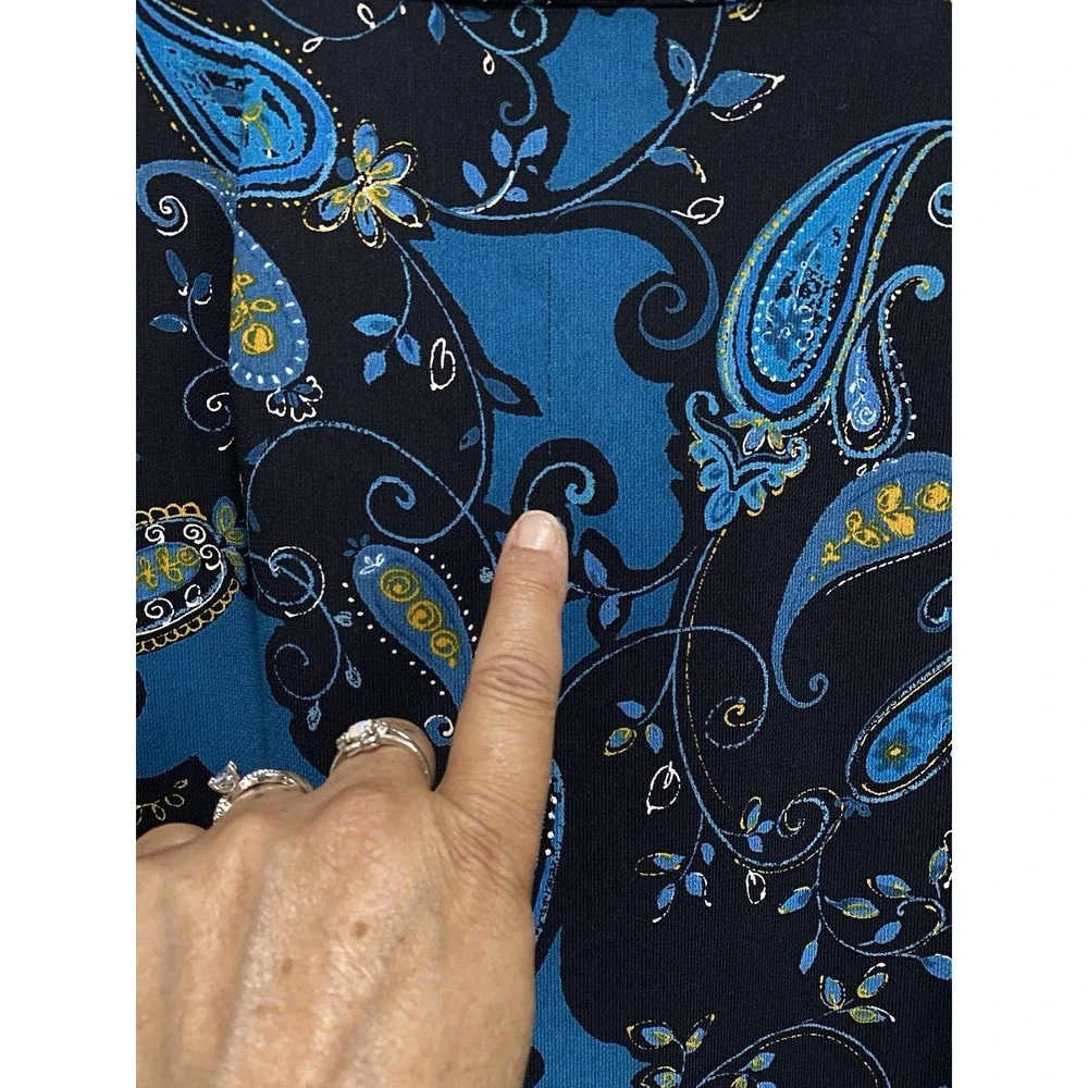 Hilliard‎ & Hanson Navy/Black/Gold Paisley Chiffon Maxi Skirt Size M Elastic Zip